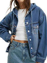 Women’s Hooded Cropped Oversized Denim Jacket