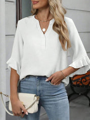 Plus Size Ruffle Sleeve V-Neck Top