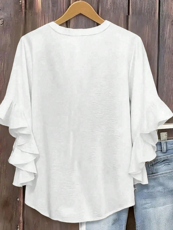 Plus Size Ruffle Sleeve V-Neck Top