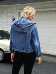 Women’s Hooded Cropped Oversized Denim Jacket