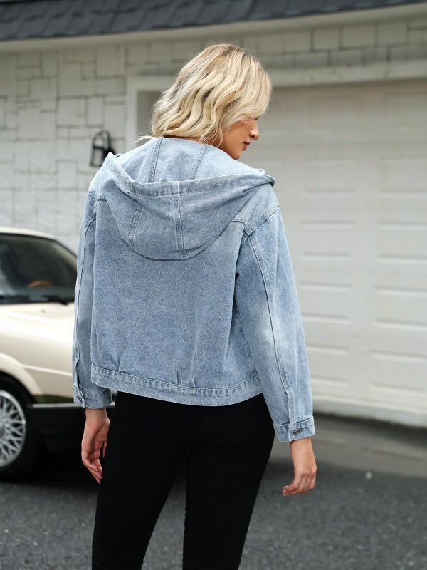 Women’s Hooded Cropped Oversized Denim Jacket