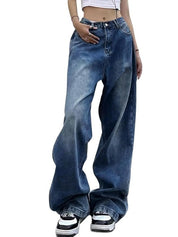 Mid Waist Baggy Wide Leg Denim Pants