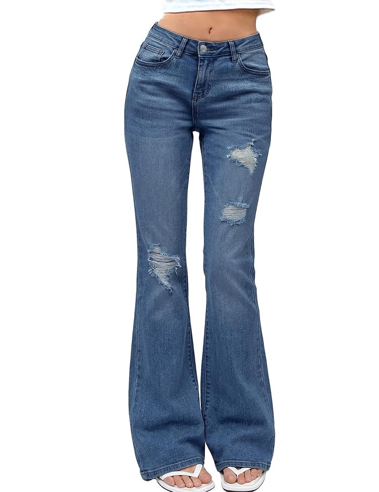 Women's Ripped Stretch Bootcut Denim Pants