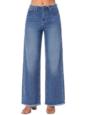 High Waist Distressed Wide Leg Denim Pants