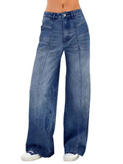 Y2K Mid High Waisted Stretchy Baggy Wide Leg Denim Pants