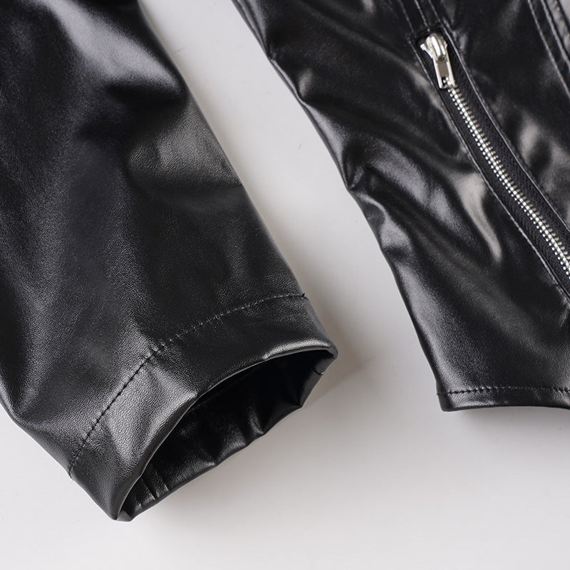 Lapel Leather Patchwork Jacket