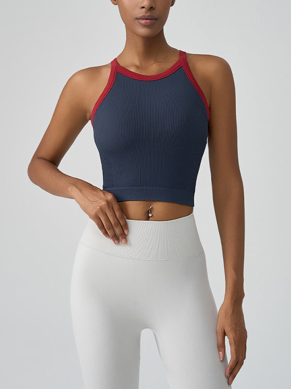 Two-Tone Ribbed Workout Built-In Bra Tank