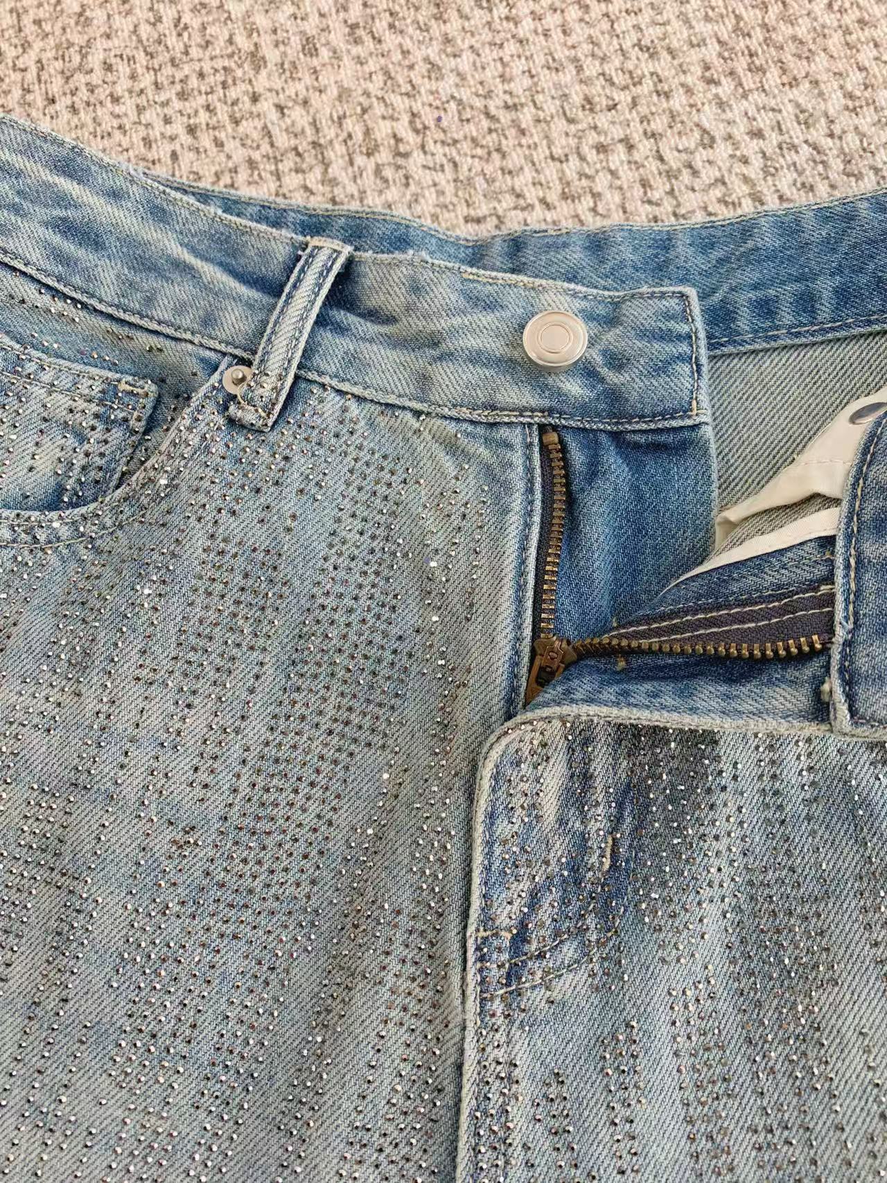 Women's Rhinestone Washed Wide-Leg Jeans