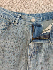Women's Rhinestone Washed Wide-Leg Jeans