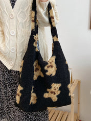 Fuzzy Teddy Bear Reversible Shoulder Bag