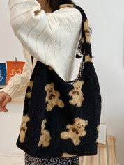 Fuzzy Teddy Bear Reversible Shoulder Bag