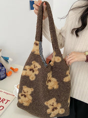 Fuzzy Teddy Bear Reversible Shoulder Bag