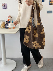 Fuzzy Teddy Bear Reversible Shoulder Bag