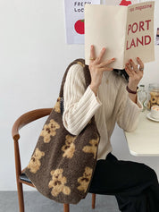 Fuzzy Teddy Bear Reversible Shoulder Bag