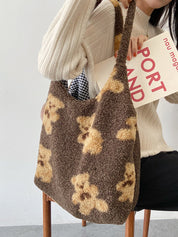 Fuzzy Teddy Bear Reversible Shoulder Bag