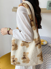 Fuzzy Teddy Bear Reversible Shoulder Bag