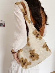 Fuzzy Teddy Bear Reversible Shoulder Bag