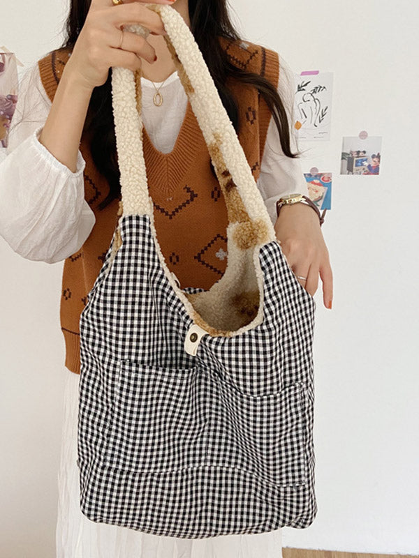 Fuzzy Teddy Bear Reversible Shoulder Bag