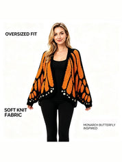 Butterfly-Wing Open-Front Knit Cardigan