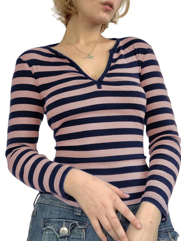 Y2K Paneled Fitted Henley Blouse