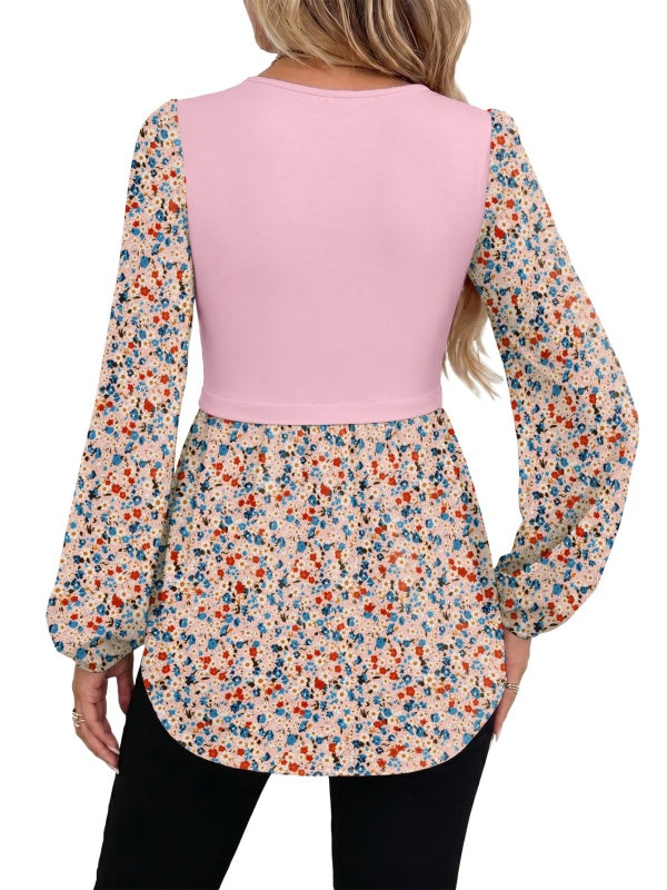 Leopard Print Colorblock Long Sleeve Peplum Top