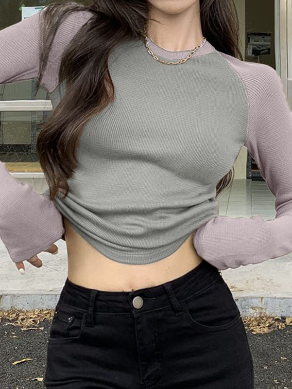 Raglan Sleeve Rib Crop Top