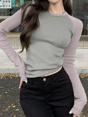 Raglan Sleeve Rib Crop Top