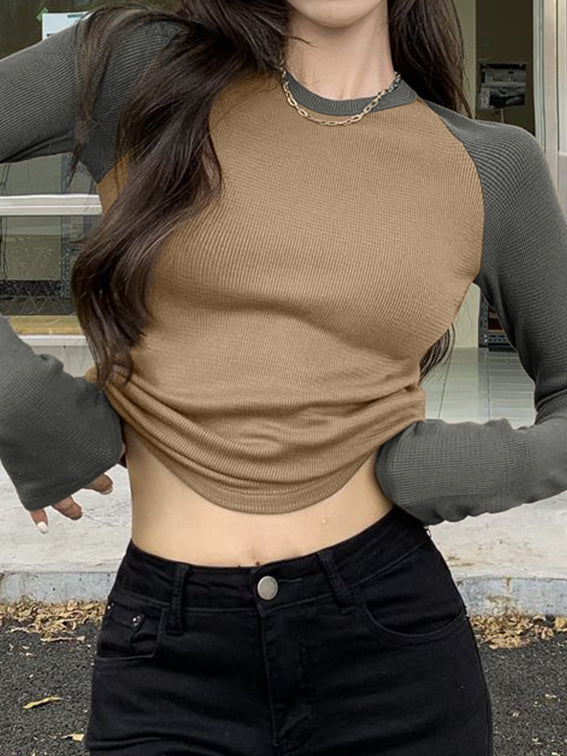 Raglan Sleeve Rib Crop Top