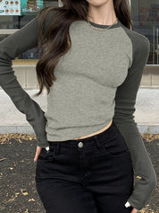 Raglan Sleeve Rib Crop Top