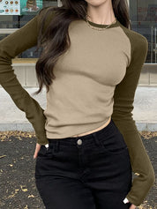 Raglan Sleeve Rib Crop Top