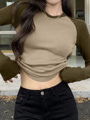 Raglan Sleeve Rib Crop Top