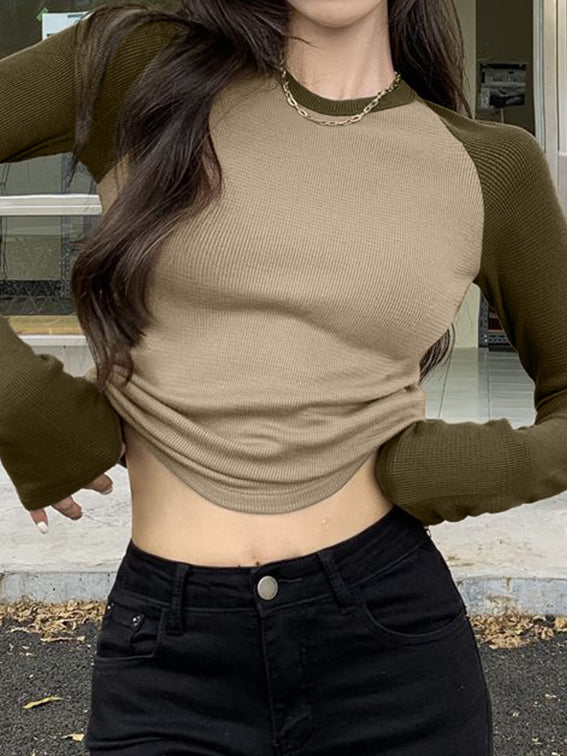 Raglan Sleeve Rib Crop Top