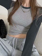 Raglan Sleeve Rib Crop Top