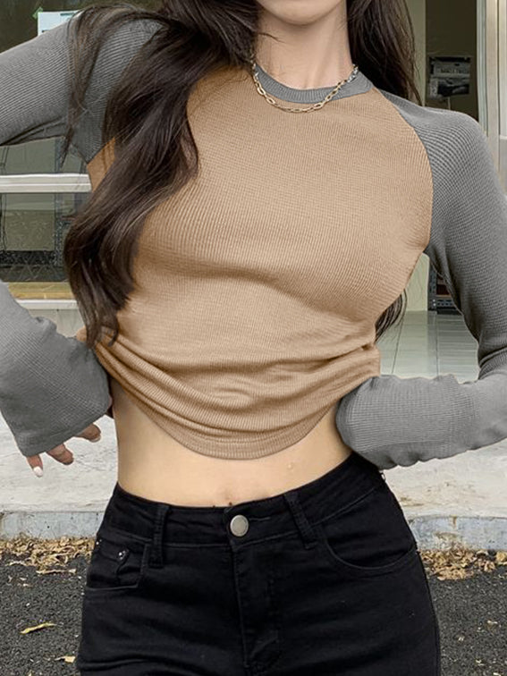 Raglan Sleeve Rib Crop Top