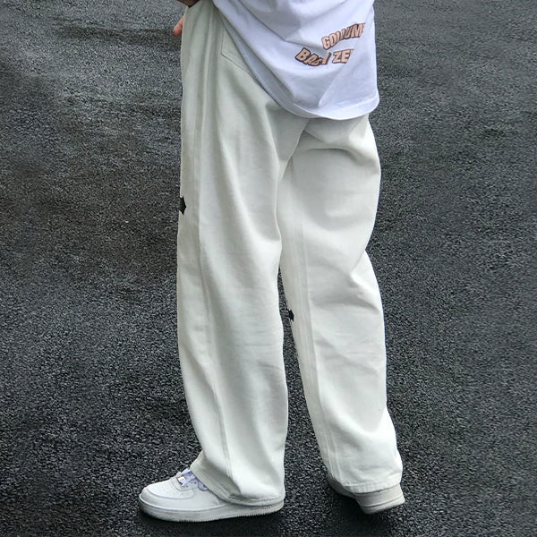 Men's White Wash Cross Pattern Straight Leg Jeans