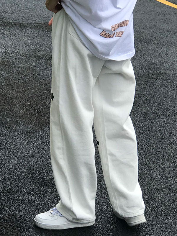 Men's White Wash Cross Pattern Straight Leg Jeans