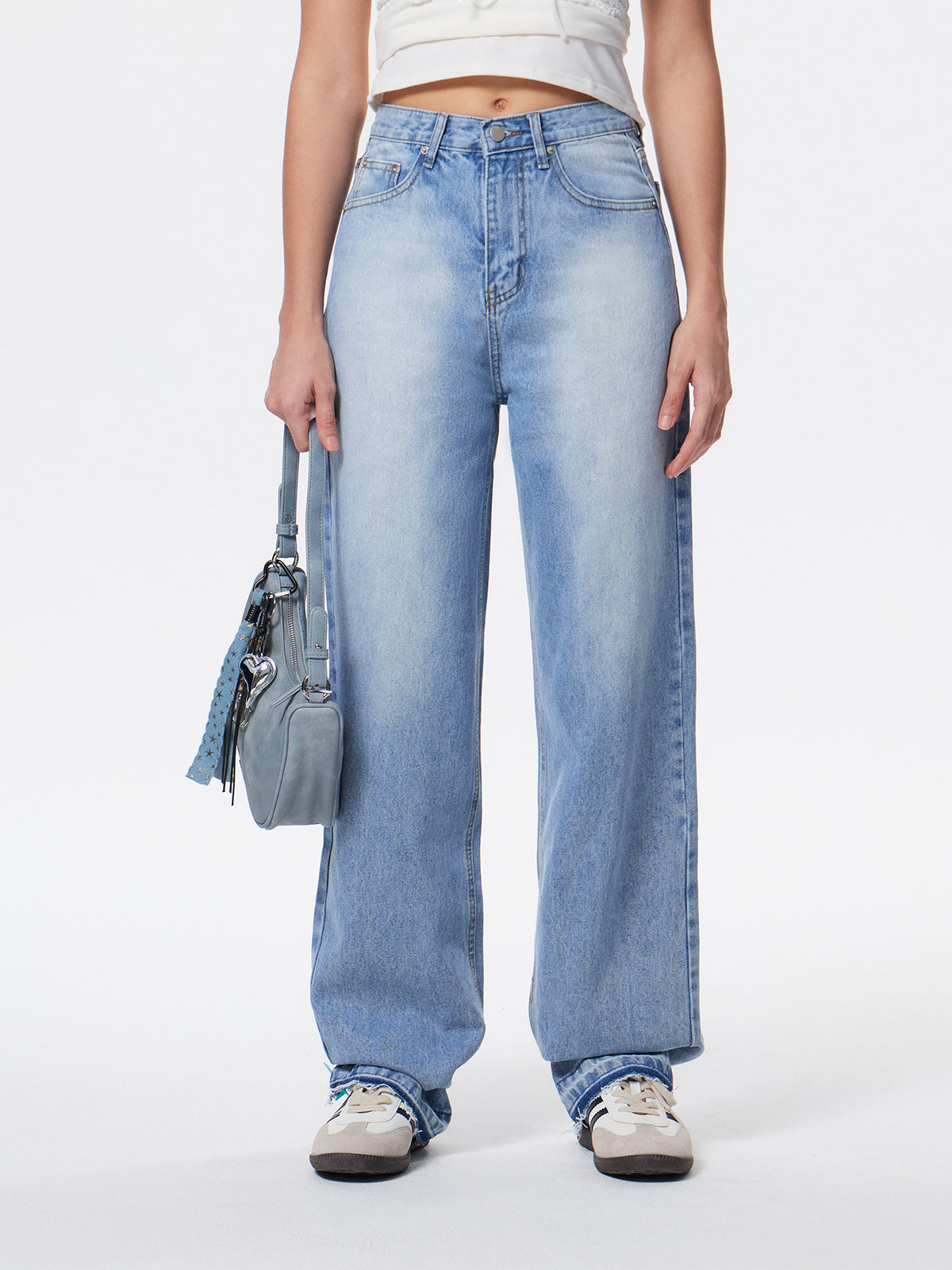 Bleached Raw Hem Boyfriend Jeans