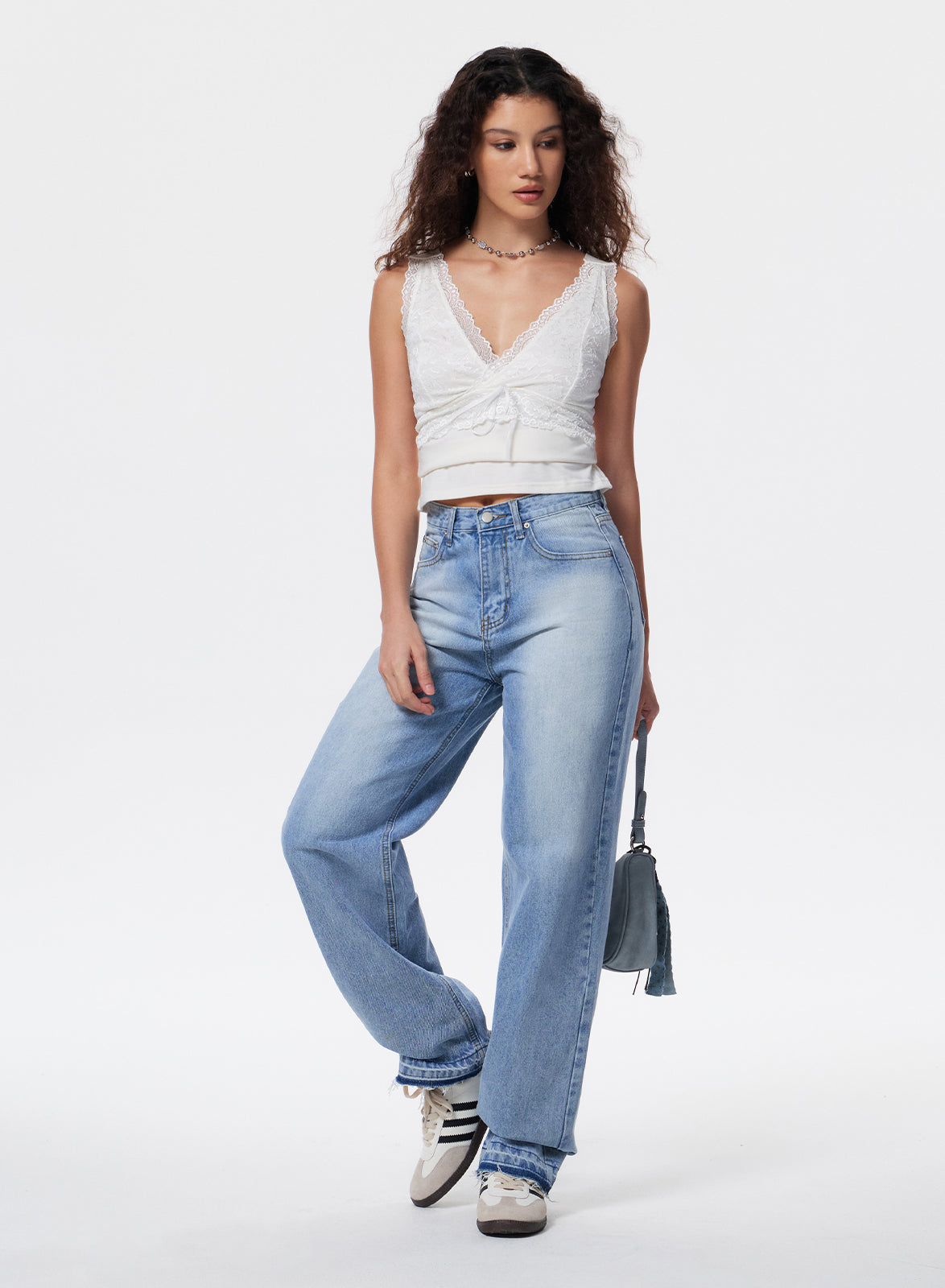 Bleached Raw Hem Boyfriend Jeans