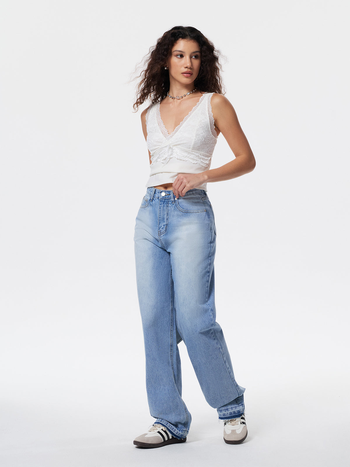 Bleached Raw Hem Boyfriend Jeans