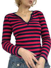 Y2K Paneled Fitted Henley Blouse