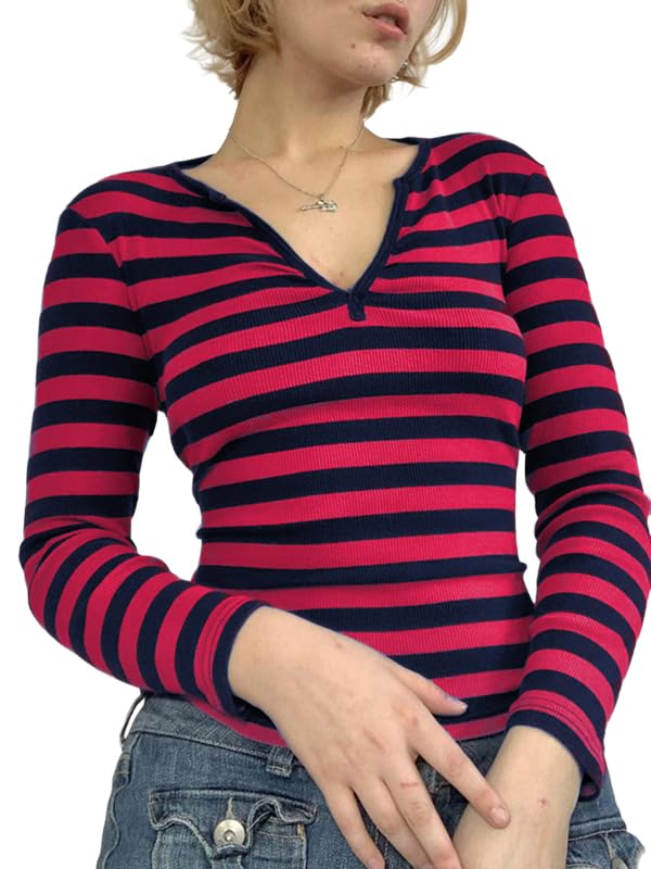 Y2K Paneled Fitted Henley Blouse