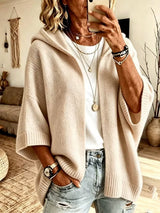 Women's 3/4 Sleeve Hooded Knit Cardigan