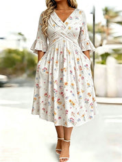 Wrap-Front Tie-Waist Midi Dress With Pockets