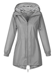 Solid Color Drawstring Zip Up Hooded Coat