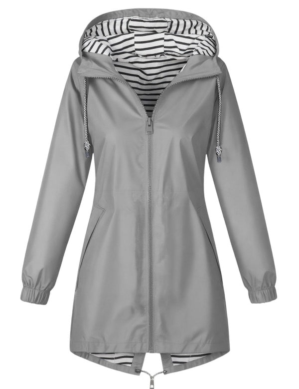 Solid Color Drawstring Zip Up Hooded Coat