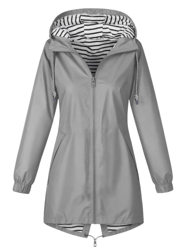 Solid Color Drawstring Zip Up Hooded Coat