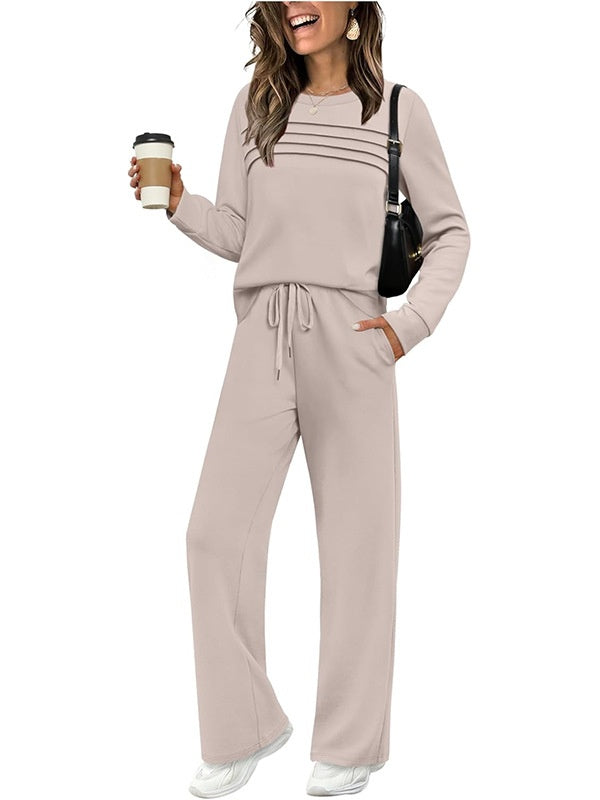 Crew Neck Drawstring Two-Piece Lounge Set