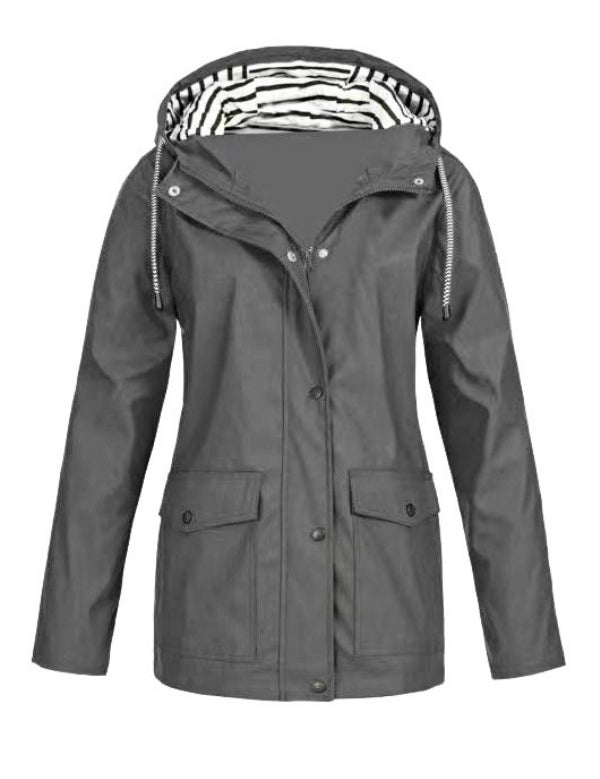 Solid Color Drawstring Zip Up Hooded Coat