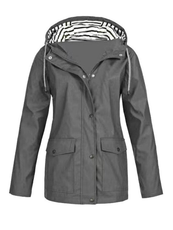Solid Color Drawstring Zip Up Hooded Coat