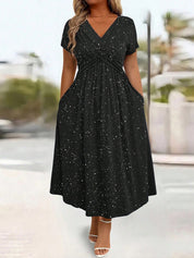 Women's V-Neck Floral Print Dress with Twist Waist